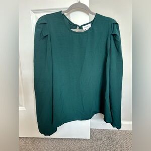 Evereve Textured Puff Sleeve Blouse in Dark Teal, Xtra Large